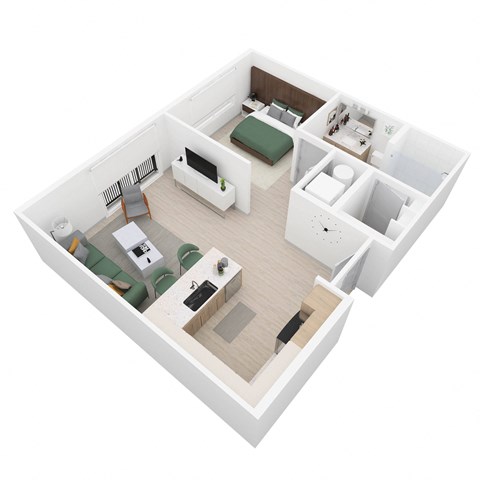 Floor plan for studio, 1 bath, 641 sqft